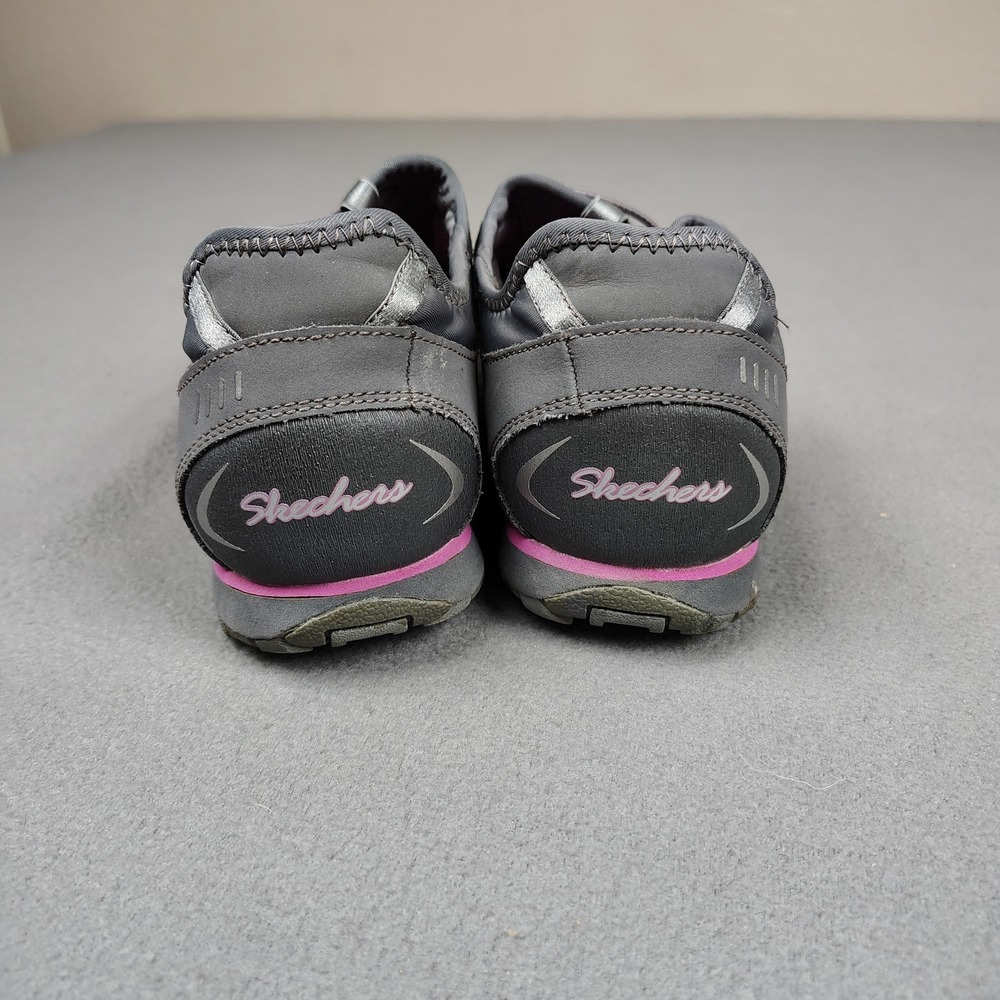Skechers Biker Shoe Women Sz 9 Gray Pink Leather Bungee Slip On Sneaker Walking - Picture 4 of 9